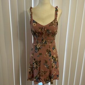 Reformation dusty rose floral pink mini dress with ruffle sleeves